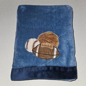 Nojo Blue Fleece Baby Blanket Sports Ball Basketball Football Baseball 30x40